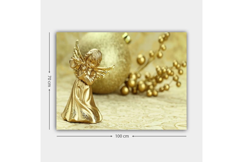 Canvastavla 70x100 cm - Gyllene ängel som spelar flöjt, omgiven av dekorativa element - Guld / Beige - Inredning - Tavlor & posters - Canvastavla