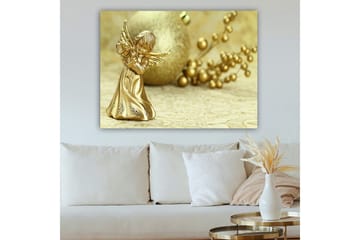 Canvastavla 70x100 cm - Gyllene ängel som spelar flöjt, omgiven av dekorativa element - Guld / Beige - Inredning - Tavlor & posters - Canvastavla