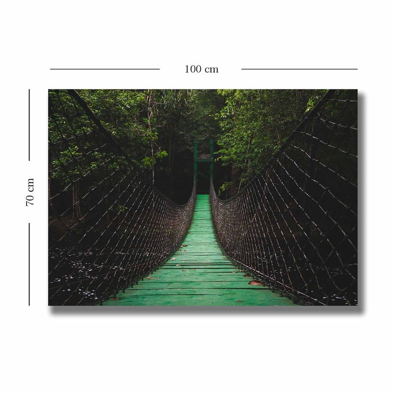 Canvastavla 70x100 cm - Hängbro som sträcker sig genom en grönskande skog - Grön / Svart - Inredning - Tavlor & posters - Canvastavla