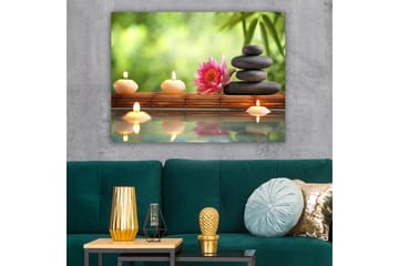 Canvastavla 70x100 cm - Harmonisk sammansättning av stenar, en lotusblomma och ljus som skapar en lugn och avkopplande atmosfär - Rosa / Svart / Beige - Inredning - Tavlor & posters - Canvastavla