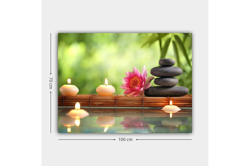 Canvastavla 70x100 cm - Harmonisk sammansättning av stenar, en lotusblomma och ljus som skapar en lugn och avkopplande atmosfär - Rosa / Svart / Beige - Inredning - Tavlor & posters - Canvastavla