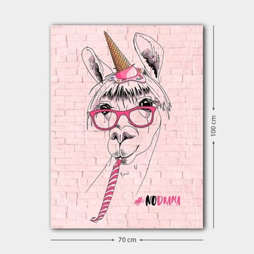 Canvastavla 70x100 cm - Humoristisk illustration av en lama med glasögon och en unicorn-hatt - Rosa / Svart / Vit - Inredning - Tavlor & posters - Canvastavla