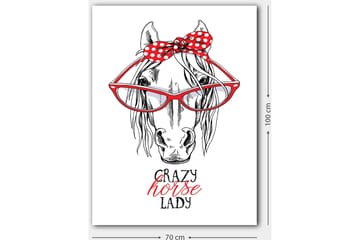 Canvastavla 70x100 cm - Humoristisk illustration av ett hähuvud med stora glasögon och en röd prickig rosett - Röd / Svart / Vit - Inredning - Tavlor & posters - Canvastavla