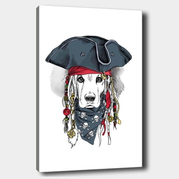 Canvastavla 70x100 cm - Hund klädd som pirat med hatt och bandana - Svart / Röd / Blå - Inredning - Tavlor & posters - Canvastavla