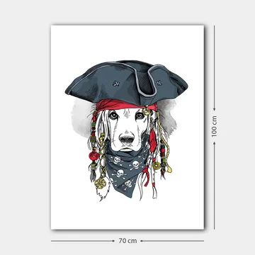 Canvastavla 70x100 cm - Hund klädd som pirat med hatt och bandana - Svart / Röd / Blå - Inredning - Tavlor & posters - Canvastavla