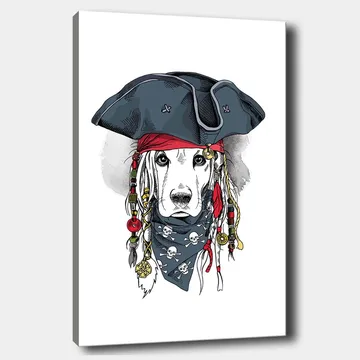 Canvastavla 70x100 cm - Hund klädd som pirat med hatt och bandana - Svart / Röd / Blå - Inredning - Tavlor & posters - Canvastavla
