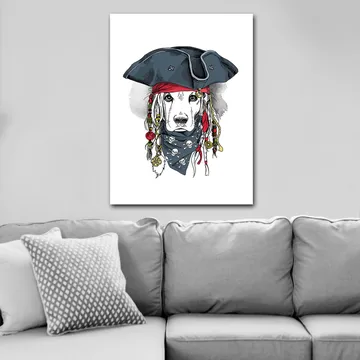Canvastavla 70x100 cm - Hund klädd som pirat med hatt och bandana - Svart / Röd / Blå - Inredning - Tavlor & posters - Canvastavla