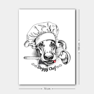Canvastavla 70x100 cm - Hundklädd kock med en sked i munnen - Svart / Vitt / Grått - Inredning - Tavlor & posters - Canvastavla