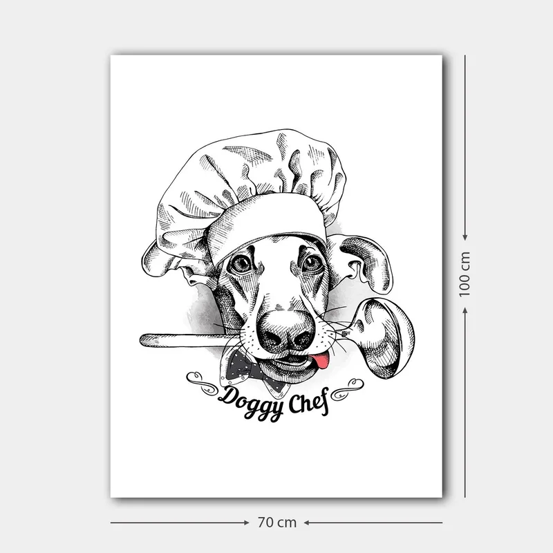 Canvastavla 70x100 cm - Hundklädd kock med en sked i munnen - Svart / Vitt / Grått - Inredning - Tavlor & posters - Canvastavla