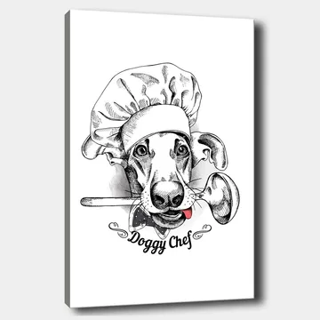 Canvastavla 70x100 cm - Hundklädd kock med en sked i munnen - Svart / Vitt / Grått - Inredning - Tavlor & posters - Canvastavla