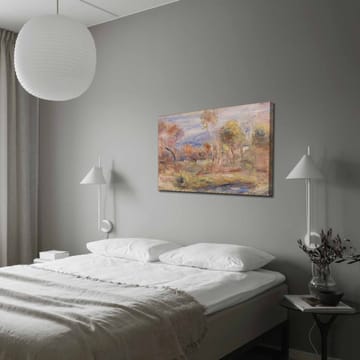 Canvastavla 70x100 cm - Idyllisk landskapsmålning med träd och en spegelblanka sjö i förgrunden - Ljusgrön / Beige / Ljusblå - Inredning - Tavlor & posters - Canvastavla