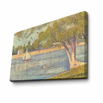 Canvastavla 70x100 cm - Idyllisk sjölandskap med segelbåtar och träd som speglar en lugn sommarstämning - Grön / Blå / Beige - Inredning - Tavlor & posters - Canvastavla