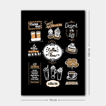 Canvastavla 70x100 cm - Inbjudande tavla med kaffetema som framhäver olika kaffedrycker och bakverk - Vit / Orange / Svart - Inredning - Tavlor & posters - Canvastavla