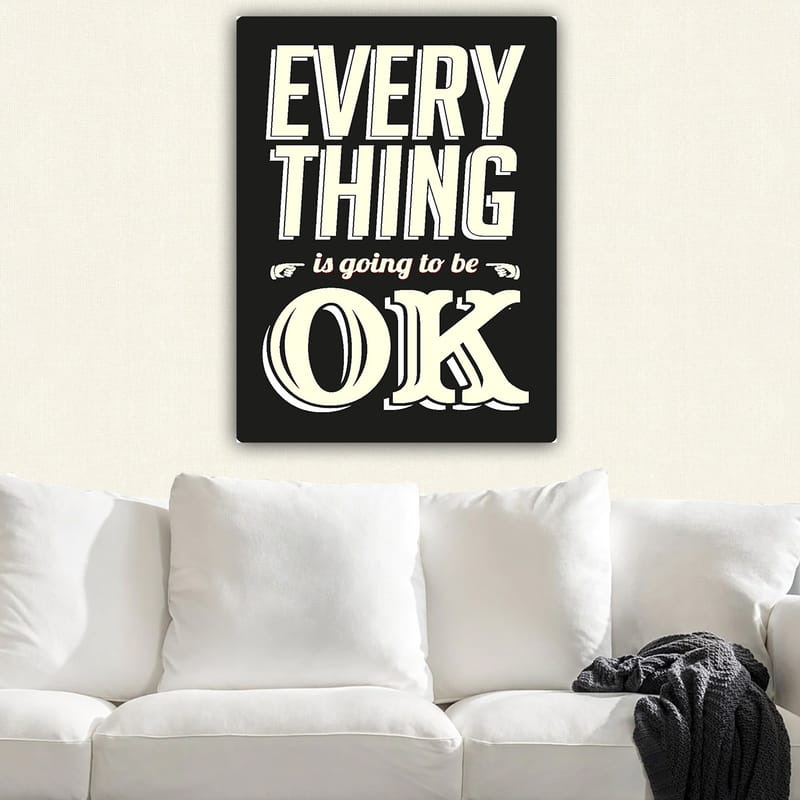 Canvastavla 70x100 cm - Inspirerande typografisk konst med budskapet Everything is going to be OK - Svart / Off-white / Röd - Inredning - Tavlor & posters - Canvastavla