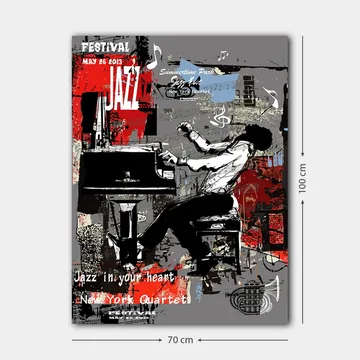 Canvastavla 70x100 cm - Jazzmusiker som spelar piano med stor passion och energi - Röd / Svart / Grå - Inredning - Tavlor & posters - Canvastavla