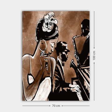 Canvastavla 70x100 cm - Jazzsångerska som framför en låt med musiker i bakgrunden - Brun / Svart / Vit - Inredning - Tavlor & posters - Canvastavla