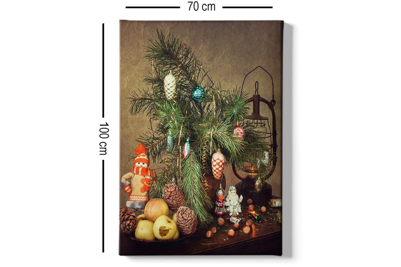 Canvastavla 70x100 cm - Juldekoration med gran, dekorationer och frukter - Grön / Röd / Beige - Inredning - Tavlor & posters - Canvastavla