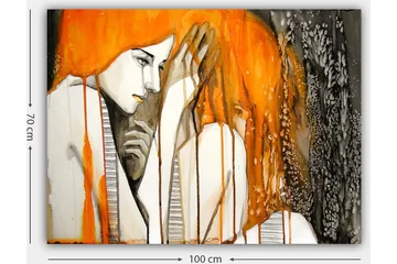 Canvastavla 70x100 cm - Känslosam skildring av två kvinnor som uttrycker intimitet och sårbarhet - Orange / Svart / Grå - Inredning - Tavlor & posters - Canvastavla