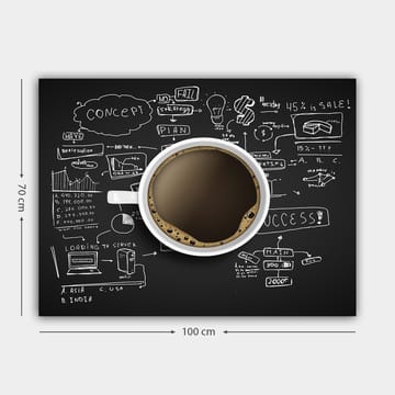 Canvastavla 70x100 cm - Kaffekopp med svart kaffe omgiven av handskrivna anteckningar och diagram som symboliserar affärsstrategi och kreativitet - Svart / Brun / Vit - Inredning - Tavlor & posters - Canvastavla