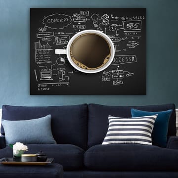 Canvastavla 70x100 cm - Kaffekopp med svart kaffe omgiven av handskrivna anteckningar och diagram som symboliserar affärsstrategi och kreativitet - Svart / Brun / Vit - Inredning - Tavlor & posters - Canvastavla