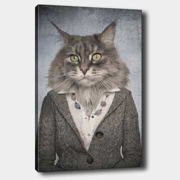 Canvastavla 70x100 cm - Katt med mänskliga drag klädd i en grå kavaj och en vit skjorta - Grå / Vit / Beige - Inredning - Tavlor & posters - Canvastavla