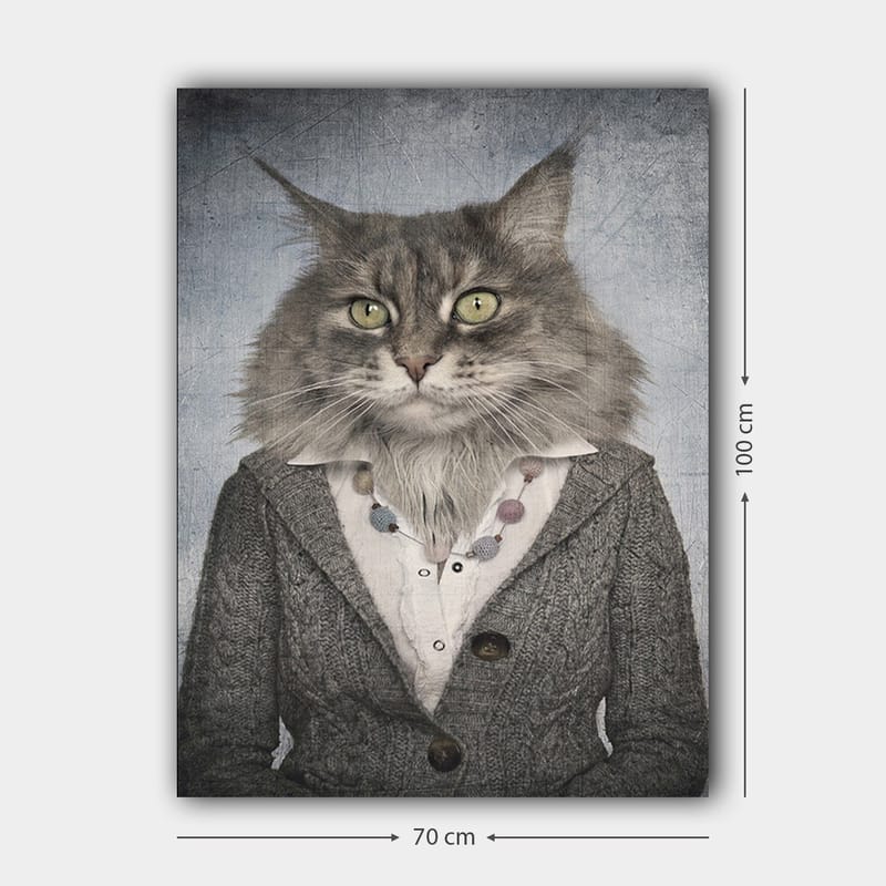Canvastavla 70x100 cm - Katt med mänskliga drag klädd i en grå kavaj och en vit skjorta - Grå / Vit / Beige - Inredning - Tavlor & posters - Canvastavla