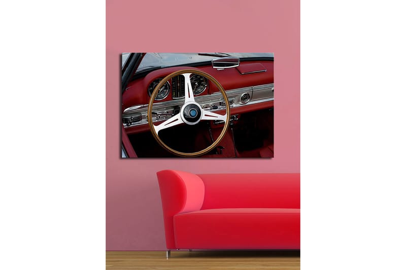Canvastavla 70x100 cm - Klassisk bilinteriör med fokus på ratten och instrumentpanelen - Röd / Silver / Svart - Inredning - Tavlor & posters - Canvastavla