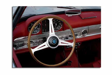 Canvastavla 70x100 cm - Klassisk bilinteriör med fokus på ratten och instrumentpanelen - Röd / Silver / Svart - Inredning - Tavlor & posters - Canvastavla