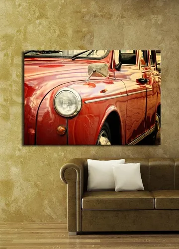 Canvastavla 70x100 cm - Klassisk röd bil med detaljer i krom - Röd / Kromgrå - Inredning - Tavlor & posters - Canvastavla