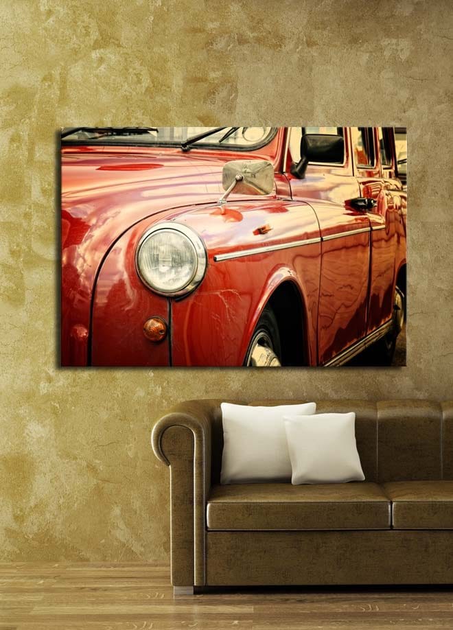 Canvastavla 70x100 cm - Klassisk röd bil med detaljer i krom - Röd / Kromgrå - Inredning - Tavlor & posters - Canvastavla