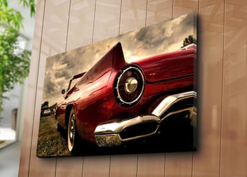 Canvastavla 70x100 cm - Klassisk röd bil med en elegant bakdel och kromade detaljer - Röd / Krom (silver) - Inredning - Tavlor & posters - Canvastavla
