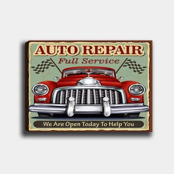 Canvastavla 70x100 cm - Klassisk röd bil med en kromad grill och racingflaggor i bakgrunden - Röd / Krom (silver) / Grön - Inredning - Tavlor & posters - Canvastavla