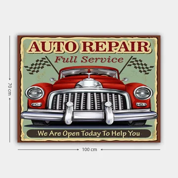 Canvastavla 70x100 cm - Klassisk röd bil med en kromad grill och racingflaggor i bakgrunden - Röd / Krom (silver) / Grön - Inredning - Tavlor & posters - Canvastavla