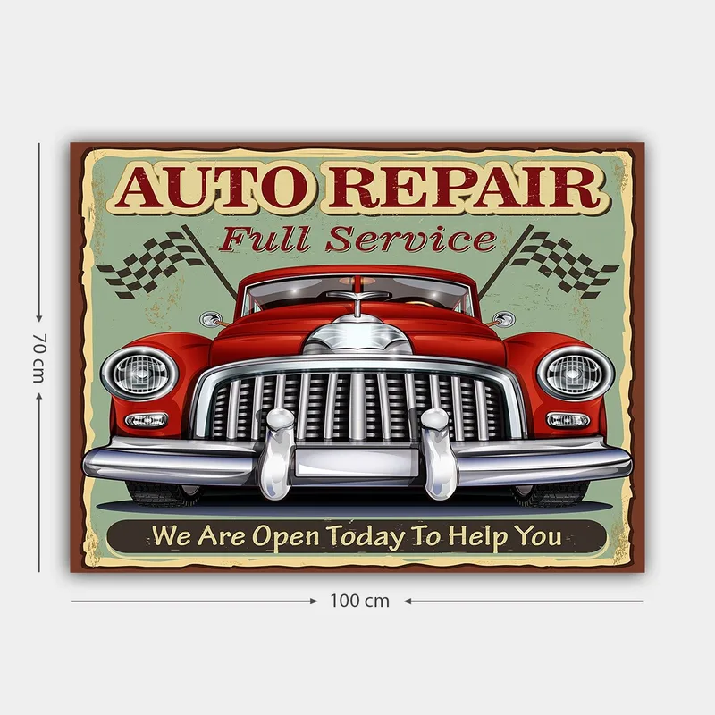 Canvastavla 70x100 cm - Klassisk röd bil med en kromad grill och racingflaggor i bakgrunden - Röd / Krom (silver) / Grön - Inredning - Tavlor & posters - Canvastavla