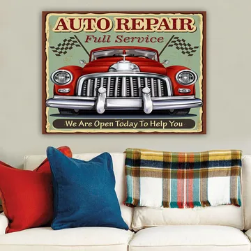 Canvastavla 70x100 cm - Klassisk röd bil med en kromad grill och racingflaggor i bakgrunden - Röd / Krom (silver) / Grön - Inredning - Tavlor & posters - Canvastavla