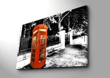 Canvastavla 70x100 cm - Klassisk röd telefonkiosk i en svartvit stadslandskap - Röd / Svart / Vit - Inredning - Tavlor & posters - Canvastavla