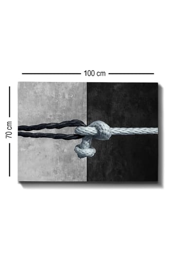 Canvastavla 70x100 cm - Knut av rep som förenar två kontrasterande ytor i svart och grått - Svart / Grå / Ljusblå - Inredning - Tavlor & posters - Canvastavla