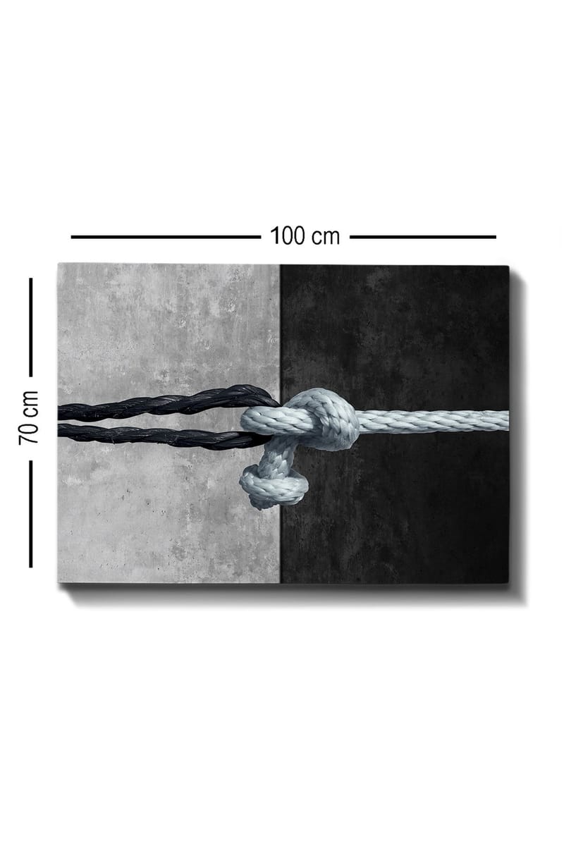 Canvastavla 70x100 cm - Knut av rep som förenar två kontrasterande ytor i svart och grått - Svart / Grå / Ljusblå - Inredning - Tavlor & posters - Canvastavla
