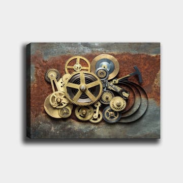 Canvastavla 70x100 cm - Komplex sammansättning av kugghjul och mekaniska delar i en industriell stil - Guld / Brunt / Svart - Inredning - Tavlor & posters - Canvastavla