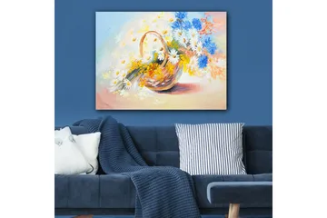 Canvastavla 70x100 cm - Korg fylld med färgglada blommor - Blå / Vit / Gul - Inredning - Tavlor & posters - Canvastavla