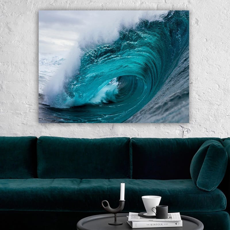 Canvastavla 70x100 cm - Kraftfull och dynamisk våg som bryter vid havets yta - Turkos / Mörkblå - Inredning - Tavlor & posters - Canvastavla