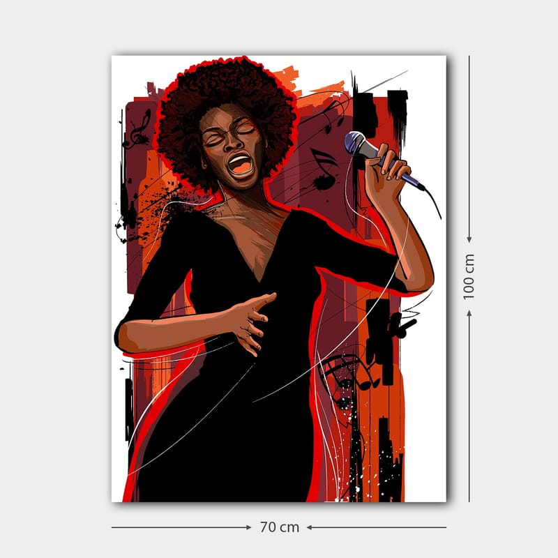 Canvastavla 70x100 cm - Kraftfull sångerska som uttrycker känslor genom sin musik - Röd / Svart / Brun - Inredning - Tavlor & posters - Canvastavla