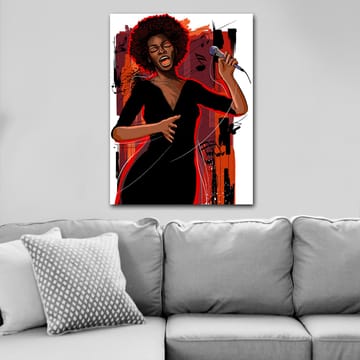 Canvastavla 70x100 cm - Kraftfull sångerska som uttrycker känslor genom sin musik - Röd / Svart / Brun - Inredning - Tavlor & posters - Canvastavla