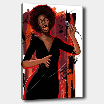 Canvastavla 70x100 cm - Kraftfull sångerska som uttrycker känslor genom sin musik - Röd / Svart / Brun - Inredning - Tavlor & posters - Canvastavla