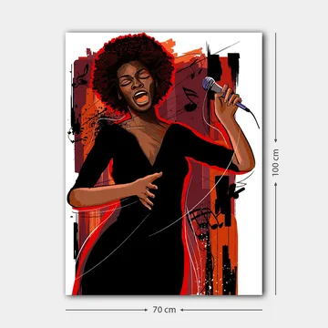 Canvastavla 70x100 cm - Kraftfull sångerska som uttrycker känslor genom sin musik - Röd / Svart / Brun - Inredning - Tavlor & posters - Canvastavla