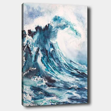 Canvastavla 70x100 cm - Kraftfull våg som bryter mot stranden - Mörkblå / Turkos / Vit - Inredning - Tavlor & posters - Canvastavla