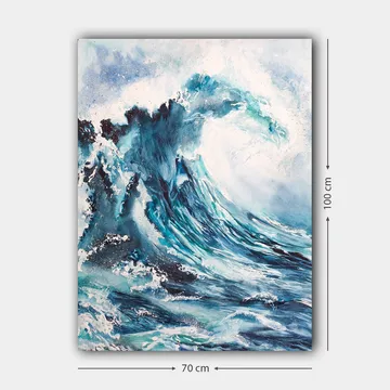 Canvastavla 70x100 cm - Kraftfull våg som bryter mot stranden - Mörkblå / Turkos / Vit - Inredning - Tavlor & posters - Canvastavla
