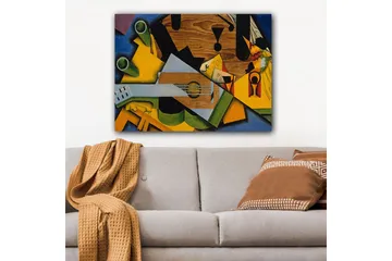 Canvastavla 70x100 cm - Kubistisk komposition med en gitarr och olika geometriska former - Grön / Gul / Blå - Inredning - Tavlor & posters - Canvastavla