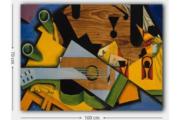 Canvastavla 70x100 cm - Kubistisk komposition med en gitarr och olika geometriska former - Grön / Gul / Blå - Inredning - Tavlor & posters - Canvastavla