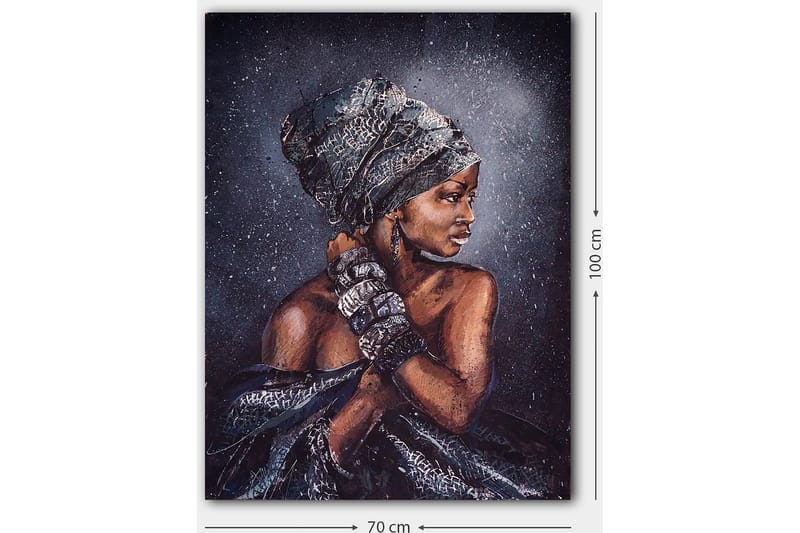 Canvastavla 70x100 cm - Kvinna med elegant huvudbonad och smycken, avbildad i profil - Mörkbrun / Svart / Grå - Inredning - Tavlor & posters - Canvastavla